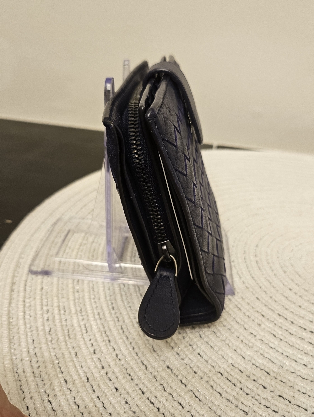 Bottega Veneta Intrecciato Leather Wallet w/ Zip Coin Dark Purple - Picture 3 of 10